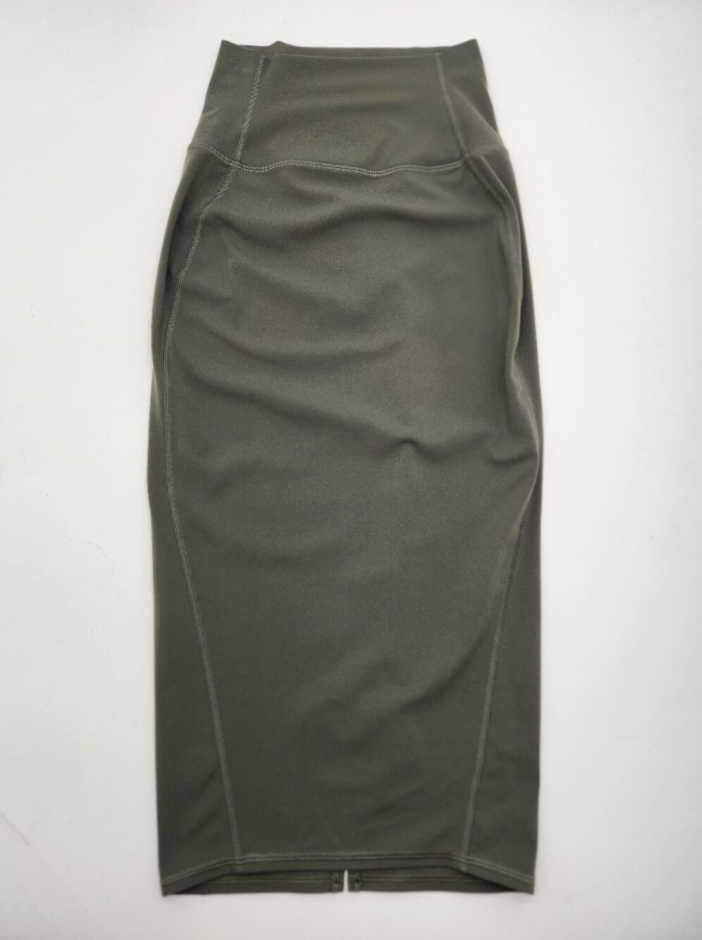 Lululemon High Rise Midi Pencil Skirt Olive Green Size 2 Back Slit Stretch